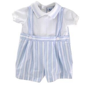 Vintage Alexis Romper Short-sleeve White|Blue Striped Baby Boys 3 Months